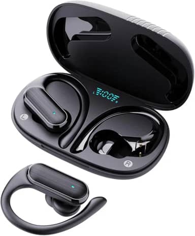 BR Lion Fone de Ouvido Bluetooth sem fio Fone TWS Bluetooth Com Cancelamento De Ruído Esportivo bluetooth com ganchos de ouvido com microfone 60 horas de reprodução (Preto-A520)