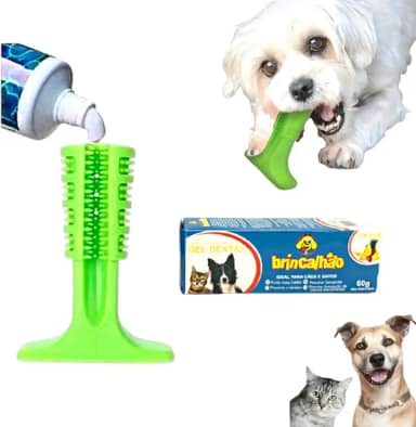 Mordedor Brinquedo Escova De Dente para Cachorro + Pasta de Dente Pet (Tutti Fruti, Verde)