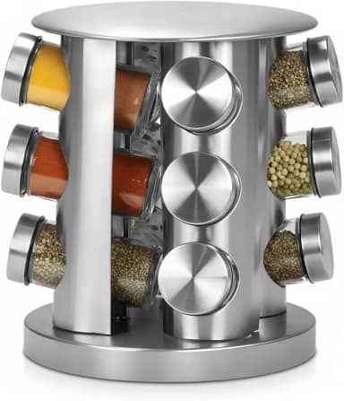 Porta Condimentos Temperos Giratório 12 Potes Vidro com Tampa Inox Organizador Cozinha Compacto