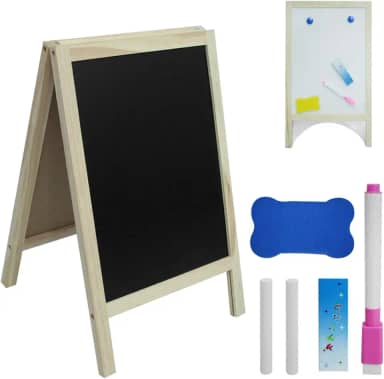 Lousa Cavalete 3 em 1 - Quadro Branco + Magnético + Lousa de Giz em Madeira 40x25cm - Infantil, Escolar ou Decorativo Acompanha Caneta, Giz e Apagador
