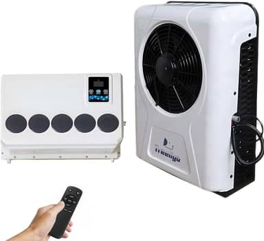 Treeligo DC 12 V universal elétrico RV camião ar condicionado autocaravana unidade A/C 10000 BTU arrefecimento rápido para autocaravana, autocarro, trator, ar condicionado automotivo (branco)