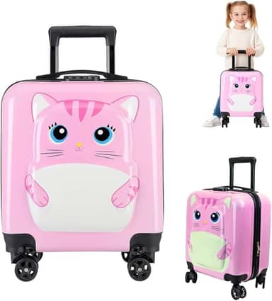 Mala de Viagem Infantil Gato, ABS Rígida, 4 Rodas com Giro 360°