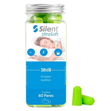 Protetor Auricular Silent Ultra 60 Pares 38dB mais alto NRR, Protetor de ouvido confortáveis ​​para dormir, viajar, concertos, estudar, ruído alto, trabalhar (Verde)