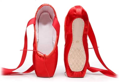 Sapatilhas femininas de ponta de balé, bico de dança, profissional, de cetim, Vermelho, 12.5 Little Kid