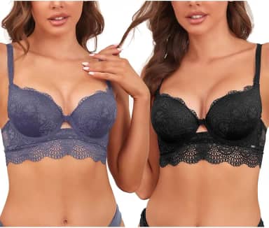 Sutiã feminino push up de renda com aro sutiã balconette acolchoado longo mergulho diário pacote com 2