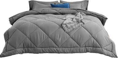 SLEEP ZONE Edredom reversível tamanho queen refrescante, macio e respirável, edredom alternativo quente para todas as estações, acolchoado de diamante cinza