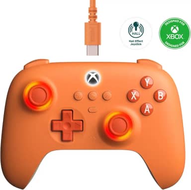 8Bitdo Ultimate C Wired Controller for Xbox com Hall Effect Joysticks e Triggers, RGB Lighting Fire Ring, Compatível com Xbox Series X|S, Xbox One, Windows 10/11 - Oficialmente Licenciado (Laranja)