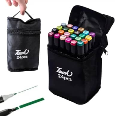 Canetas Coloridas Canetinhas Marcador TOUCH Kit Profissional Premium Desenho Conjunto 24,36,48,60,80,120 Cores Canetinha Colorida Ponta Dupla Permanente Colorir Escolar Artistico Duas Pontas (24)