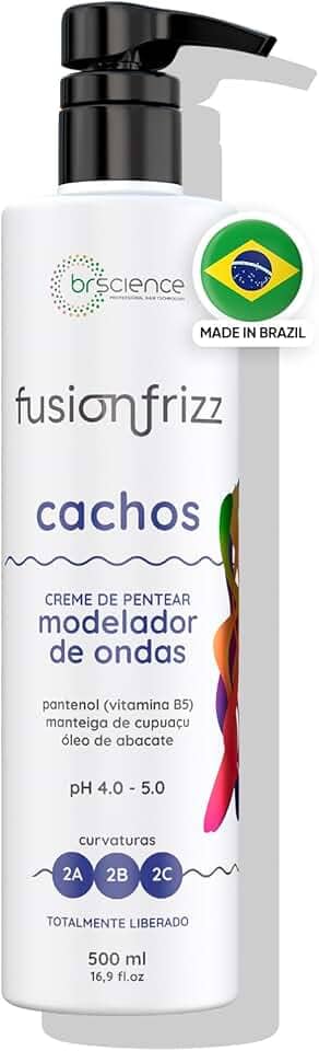 Creme para Pentear Cachos Cabelos Ondulados Fusionfrizz Brscience 500ml - Hidratação Profunda, Nutrição e Controle de Frizz para Cabelos Ondulados Curvas 2A, 2B e 2C