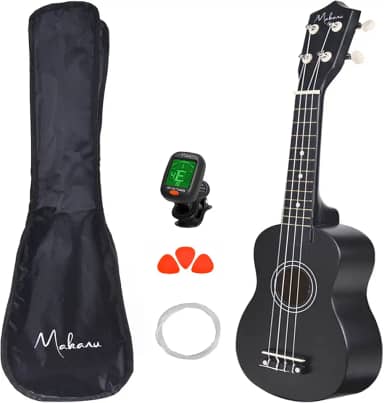 Makanu Ukulele Acústico Soprano Capa 3 Paletas + Afinador - Preto