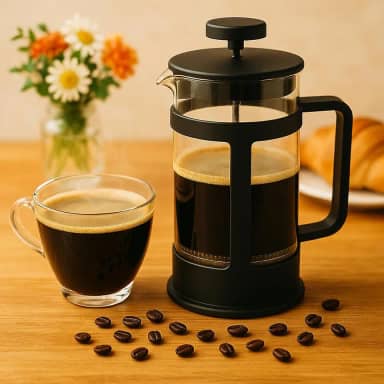 Cafeteira Francesa 350ml Preta | Prensa Francesa Borossilicato | Café Encorpado e Aromático Manual | French Press Compacta e Portátil