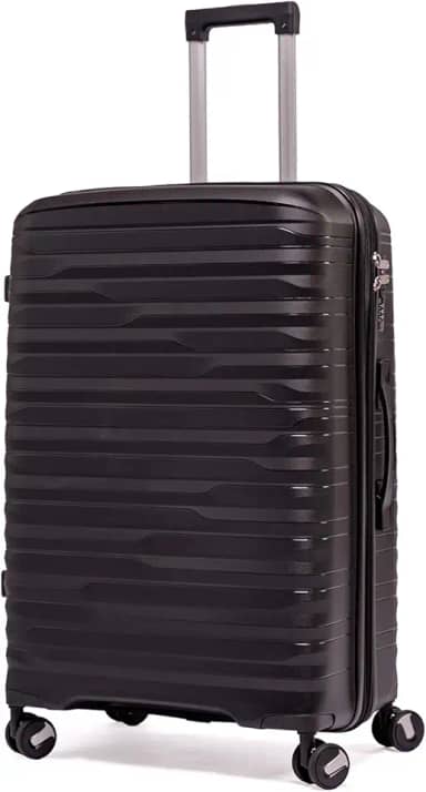 Mala De Viagem Média 23 Kg Polipropileno 4 Rodas Duplas 360 Fibra Rígida Tamanho M Leve Resistente Para Despachar (PRETO, médio)