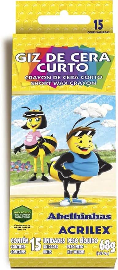 Giz de Cera Curto 15 Cores, Acrilex, 092150000, Multicor