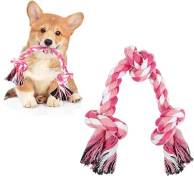 Brinquedo de corda para cães, corda de mastigar nós para cães pequenos e médios, brinquedo de puxar de algodão natural para cabo de guerra e limpeza de dentes