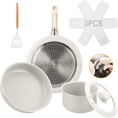 Jogo de Panelas 3 Peças, Conjunto de panelas antiaderentes Punho destacável, Conjuntos de panelas de cozinha de indução antiaderente com alça removível