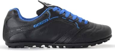 Chuteira Couro Legitimo Society Campo Grama Sintética Preto Azul Royal Sola Borracha Colado Costurado