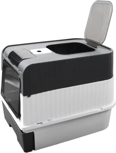 Caixa de areia para gatos com tampa, totalmente fechada, anti-respingos, autolimpante, caixa de areia para gatos com colher, tipo gaveta, vaso sanitário para gatos