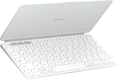 Teclado Sem Fio Portátil Logitech Keys-To-Go 2 para Tablets, iPad, iPhone, macOs e Windows, com Capa Integrada, Conexão Bluetooth e Easy-Switch para até 3 Dispositivos - Cinza Claro