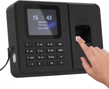 Relógios de ponto para funcionários pequenas empresas, impressão digital + PIN, máquina de entrada e saída de relógio biométrico para funcionários, sem taxa mensal, sem necessidade de