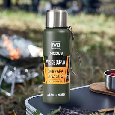 Garrafa Térmica Aço Inox Portátil Caneca de Viagem com Corda e Bolsa 1000ML/1500ML (Verde 1000ML)