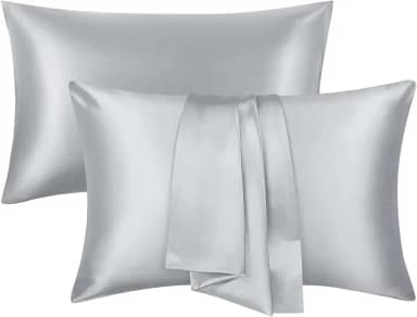 Conjunto de 2 fronhas de cetim de seda tamanho padrão com fecho de envelope presentes amigos da pele e cabelo para mulheres homens 50,8 cm x 76,2 cm cinza claro