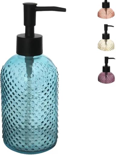 Dispenser de Sabonete Líquido em Vidro com Relevo, 400ml, 19cm x 7,5cm, Cores Sortidas