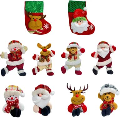 Kit 10 Pendentes Pelúcia Enfeite Árvore De Natal Papai Noel Grande 16cm Decoração LuvinCo