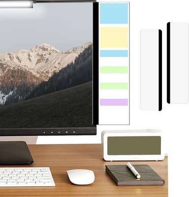 Quadro de notas para monitor, 2 peças, painel lateral de acrílico transparente, suporte de notas adesivas com compartimento para telefone e clipe para uso no escritório