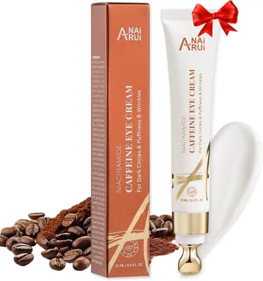 ANAI RUI Creme para os olhos com cafeína, creme de niacinamida para olheiras e inchaço, creme antienvelhecimento e friming para os olhos com rolo para os olhos, creme de cafeína sob os olhos para