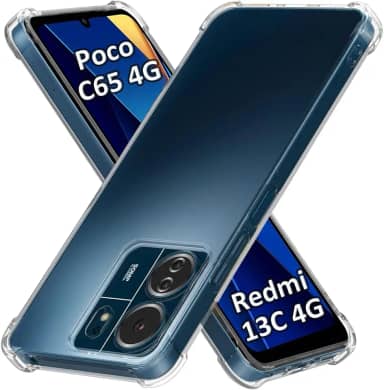 USTIYA Capa para Poco C65 / Redmi 13C TPU transparente quatro cantos capa protetora transparente macia