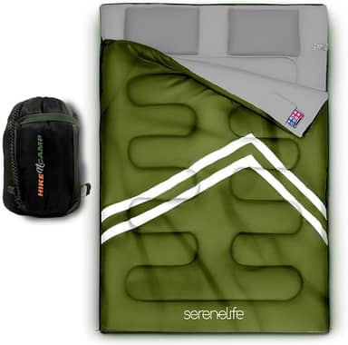 SereneLife Saco de dormir duplo com travesseiros, impermeável e removível para 2 sacos individuais, leve e quente, perfeito para acampamento, caminhada, mochila e clima frio, adequado para