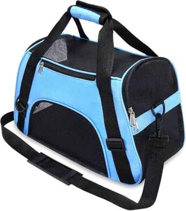 Bolsa Transporte Pet Avião 43x24x29cm, Aconchegante e Segura para Gatos e Cães Bebês de 2 a 4 Meses (até 3kg), Caixa de Transporte para Filhotes com Ventilação 4 Lados, Leve, Portátil e Resistente