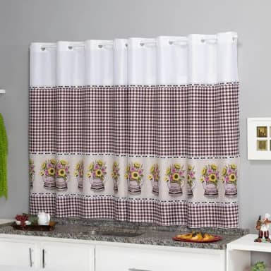 Cortina Cozinha Oxford 2,00x1,40 Estampada Cappuccino Janela Vitrô Ilhós Blackout Blecaute Decorativa Poliéster Varão (Girassol)