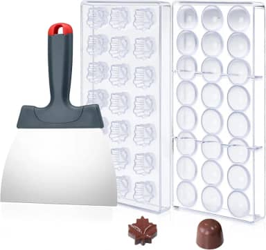 2 peças de moldes de chocolate de policarbonato de 45 grades com raspador de chocolate, molde para fazer doces, molde de barra de chocolate para mousse, geleia, bombons, trufas, doces