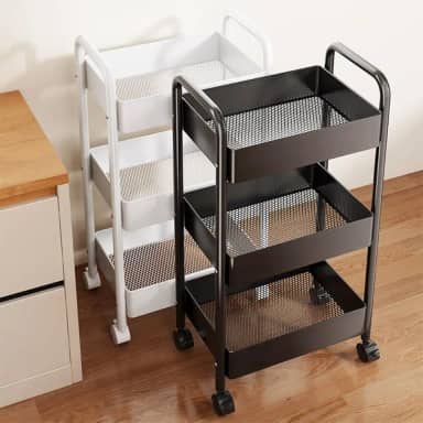 Carrinho Organizador Multiuso com Rodízios, Aço Inoxidável, 3 Prateleiras, Design Universal com Rotação 360°, Suporta 120kg, para Cozinha e Banheiro (Preto)