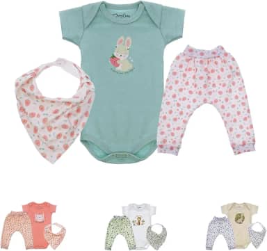 Kit 3 Peças Maternidade Enxoval Chá de Bebe Recém Nascido Body Mijão Bandana (Chamego)