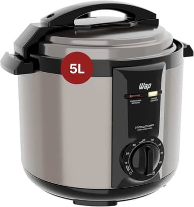 WAP Panela de Pressão Elétrica em Inox WPPE2 5 Litros, Revestimento Antiaderente, 9 Dispositivos de Segurança, 900W 220V