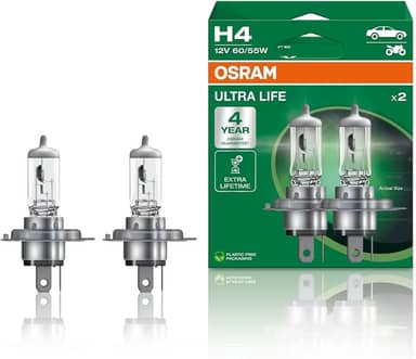 PAR LAMPADA OSRAM H4 ULTRA LIFE 3200K 12V 55W GARANTIA 4 ANOS