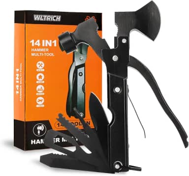 Multiferramenta de martelo 14 em 1 com machado, essenciais de acampamento, presentes para homens, presentes de elefante branco para adultos, presentes masculinos para Natal, ferramentas para homens, presentes para pais para homens que têm tudo