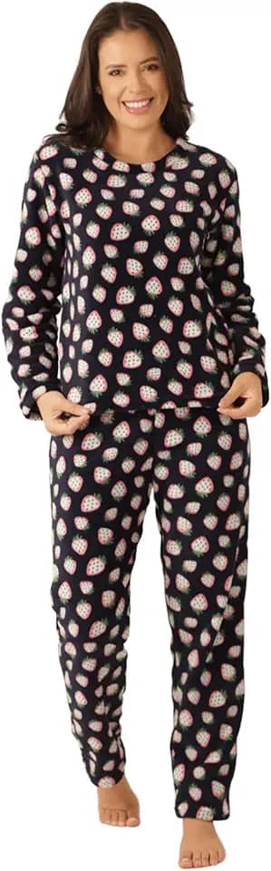 Pijama Feminino Longo de Inverno, Fleece Peludinho, Ted, Fechado