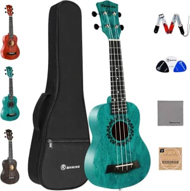 RANMING Ukulele Ukulele Soprano Ukelele para Crianças Adultos Iniciantes 53 cm Ukuleles Starter Kit com Alça Gig Bag Cordão de Nylon e Sintonizador Premium Basswood Azul Ukalalee para Crianças