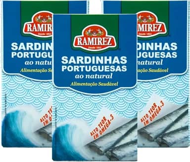 Sardinha em Lata Portuguesa ao Natural em Água, Rico em Ômega 3 - Alto em Proteína - Dieta - 125g cada 3 Un. RAMIREZ - Tampa Abre Fácil