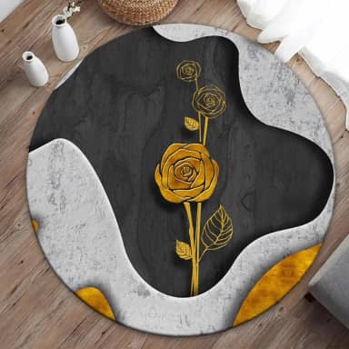 Le Tapete De Área Sala De Estar Quarto Não Derramamento Tapetes De Chão Ouro Preto Abstrato Representando Rosas Fácil De Limpar Resistente A Manchas Tapetes Macios Modernos, Black Gold, ø 110 cm