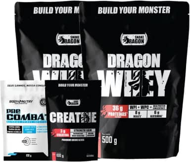 Kit 2x Whey Protein Concentrado Isolado Ganho Muscular 500g + 1x Creatina Monohidratada Suplemento em Po 100g + Pre Treino Pre-Workout Pre Combat 100g (2x 500g, Vitamina de Banana)