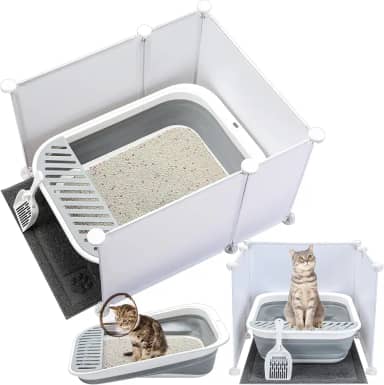 Paterr Caixa de areia grande dobrável para gatos com caixa de areia para gatos, tapete e colher de areia para gatos, kit de caixa de areia para gatos idosos de baixa entrada, fácil de limpar para