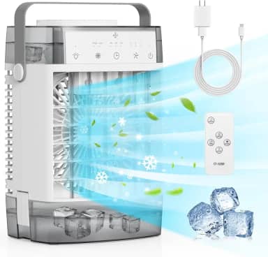 Condicionadores de Ar Portáteis, Refrigerador de Ar com Mini AC Pessoal Evaporativo Remoto, 3 Velocidades do Vento, Temporizador 2-4-8H, 3 Modos, Luz Noturna Colorida, AC Portátil para Quarto, Carro