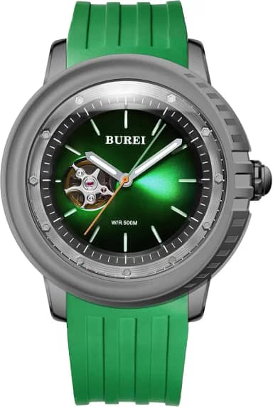 Relógio masculino de mergulho, à prova d'água, 500 metros, relógio mecânico, mostrador grande, moderno, mostrador de aço de titânio, pulseira de silicone, ponteiro luminoso