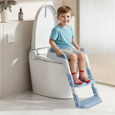 Troninho Redutor Infantil Assento com Escada OHANA BABY – Para Vaso Sanitário Redondo, Antiderrapante, Ideal para Crianças em Processo de Desfralde A partir de 18 Meses (Azul)
