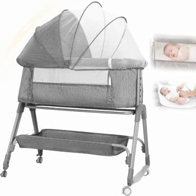 Berço portátil 3 em 1 Moises Co-bed para bebês, cercadinho infantil, 8 alturas ajustáveis ​​para bebês com refluxo, trocador, colchão, semi-blackout mosquiteiro, cesto de armazenamento