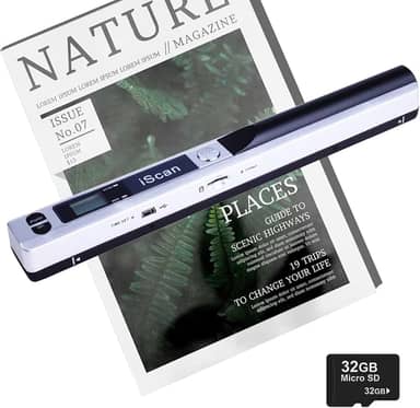 Scanner portátil com cartão SD 32G, formato JPG 900DPI PDF scanner portátil portátil, bateria AA (não incluída) scanner de documentos A4 colorido de transferência USB para livros de recibos de